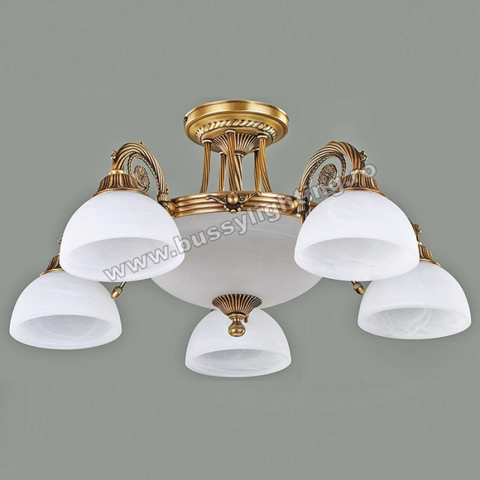 Lustra Dakar cu 5 Brate, Desing Clasic, Finisaj Bronz Antic, Abajur Alb - Bussy Lighting 3087-52-05B [1]