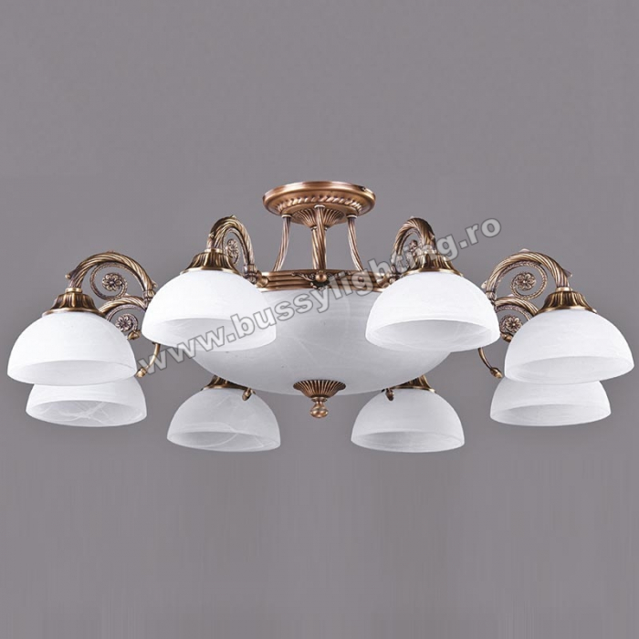 Lustra Dakar cu 8 Brate, Desing Clasic, Finisaj Bronz Antic, Abajur Alb - Bussy Lighting 3087-52-08B [1]