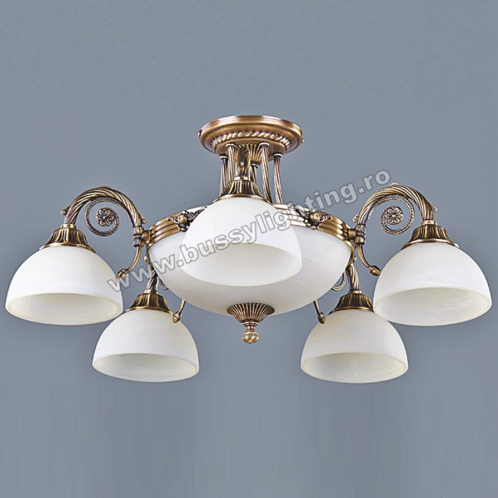 Lustra Dakar cu 5 Brate, Desing Clasic, Finisaj Bronz Antic, Abajur Crem - Bussy Lighting 3087-52-05A [1]
