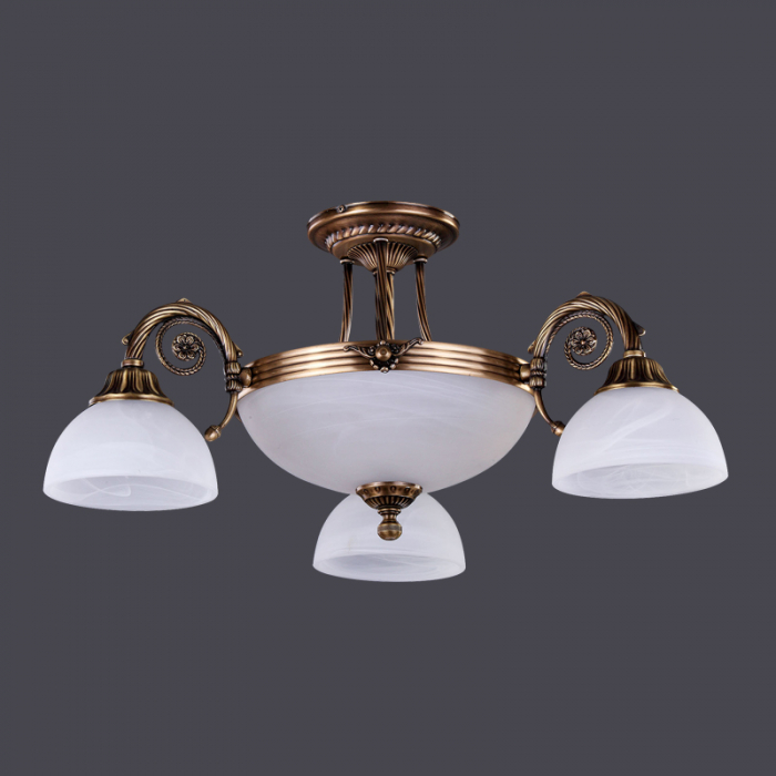 Lustra Dakar cu 3 Brate, Desing Clasic, Finisaj Bronz Antichizat, Abajur Alb - Bussy Lighting 3087-52-03B [1]