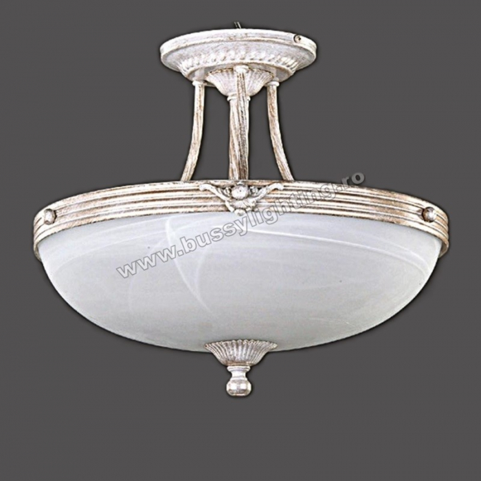 Lustra Dakar cu Diam 33 cm, Desing Clasic, Alb Patinat, Abajur Crem - Bussy Lighting 3087-70-01A [1]