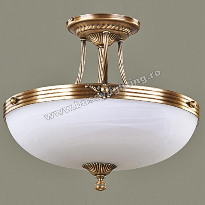 Lustra Dakar cu Diam 43 cm, Desing Clasic, Finisaj Bronz Antic, Abajur Alb - Bussy Lighting 3087-52-02B [1]