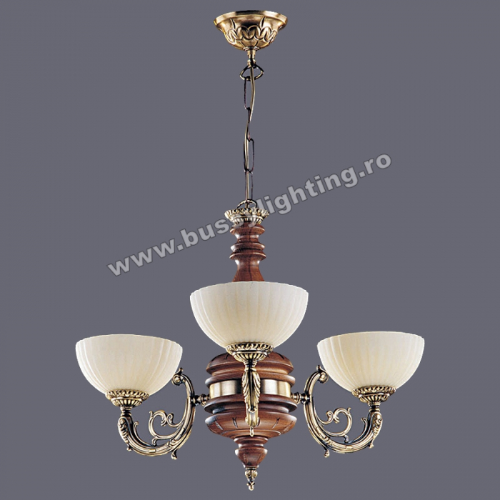 Lustra Luna cu 3 Brate, Rustic, Bronz Antic, Lemn, Abajur Crem - Bussy Lighting 2011-62-03 [1]
