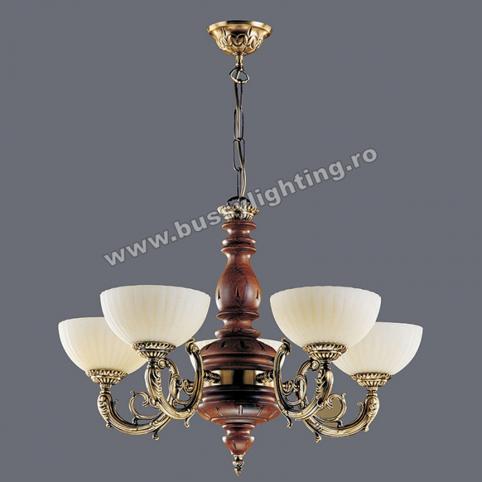 Lustra Luna cu 5 Brate, Rustic, Bronz Antic, Lemn, Abajur Crem - Bussy Lighting 2011-62-05 [1]