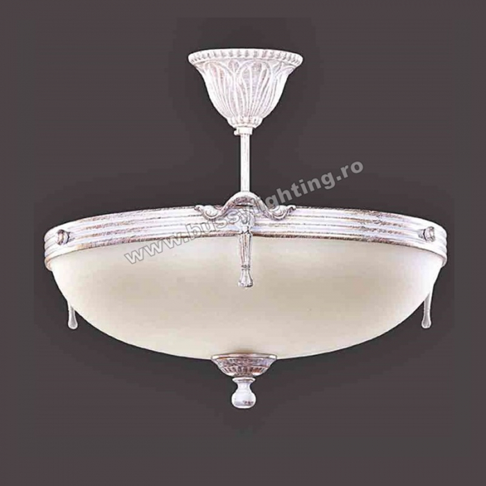 Lustra Malawi cu Diam 33 cm, Desing Clasic, Alb Patinat, Abajur Crem - Bussy Lighting 3075-70-42A [1]