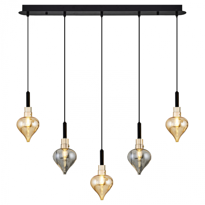 Lustra Masa Dining 2801-5AS cu 5 brate E14, Desing modern vintage, Abajur din sticla [2]
