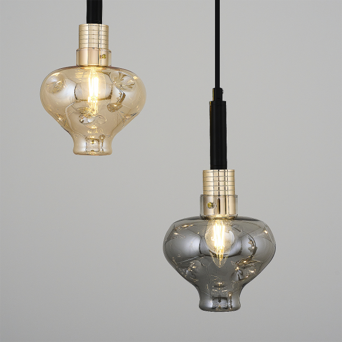 Lustra Masa Dining 2802-5AS cu 5 brate E14, Desing modern vintage, Abajur din sticla [3]