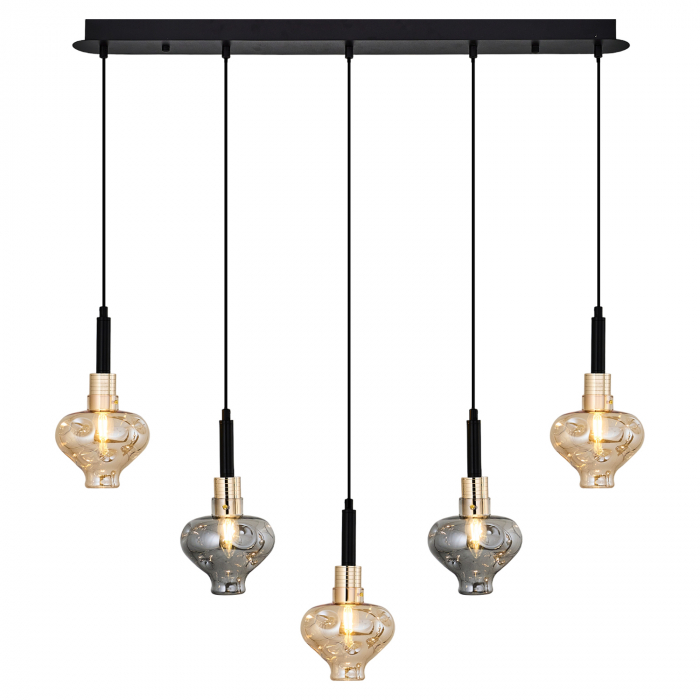 Lustra Masa Dining 2802-5AS cu 5 brate E14, Desing modern vintage, Abajur din sticla [2]
