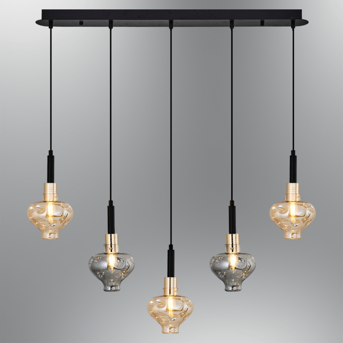 Lustra Masa Dining 2802-5AS cu 5 brate E14, Desing modern vintage, Abajur din sticla [1]