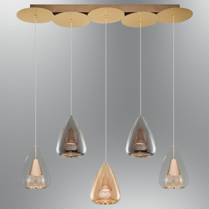 Lustra Masa Dining 2836-5AS cu 5 brate GU10, Desing modern vintage, Abajur din sticla [1]
