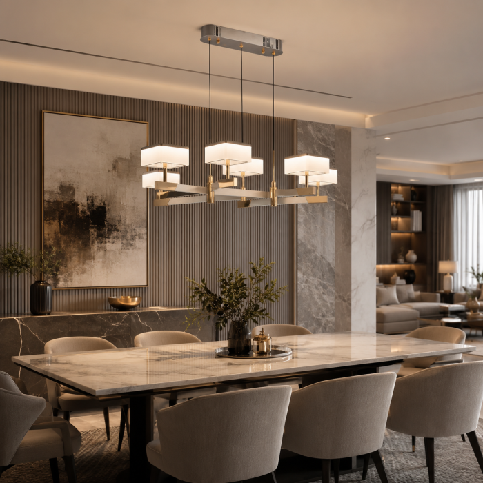 Lustra Milano LED Liniara cu 6 Brate, Finisaj Aluminiu Periat - Gold Bussy Lighting  5876-6L [4]