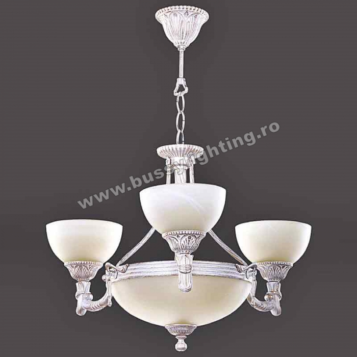 Lustra Malawi cu 3 Brate, Desing Clasic, Alb Patinat, Abajur Crem - Bussy Lighting 3075-70-03A [1]