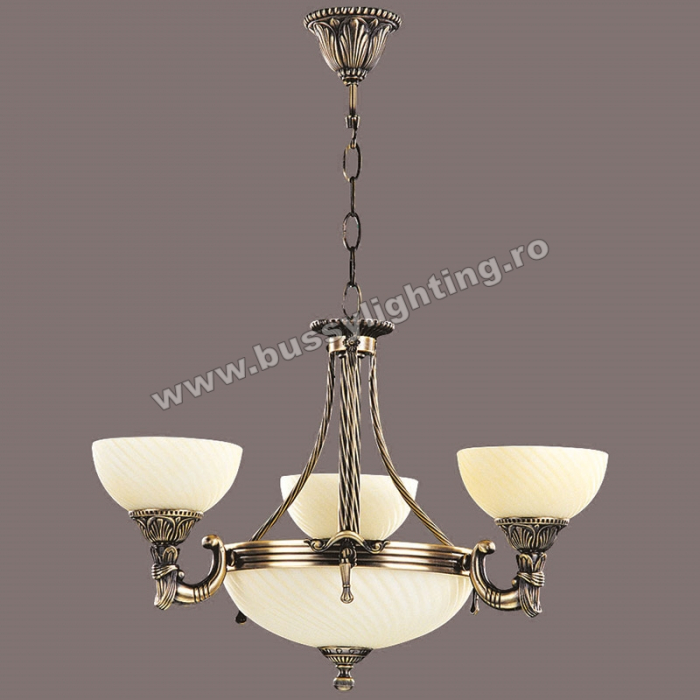 Lustra Omega cu 3 Brate, Desing Clasic, Finisaj Bronz Antic, Abajur Crem - Bussy Lighting 3035-52-03A [1]