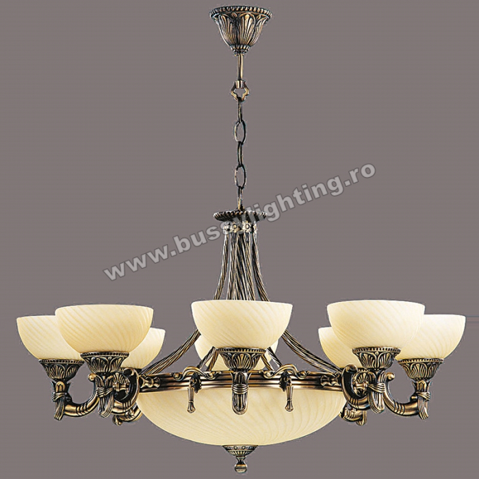 Lustra Omega cu 8 Brate, Desing Clasic, Finisaj Bronz Antic, Abajur Crem - Bussy Lighting 3035-52-08A [1]