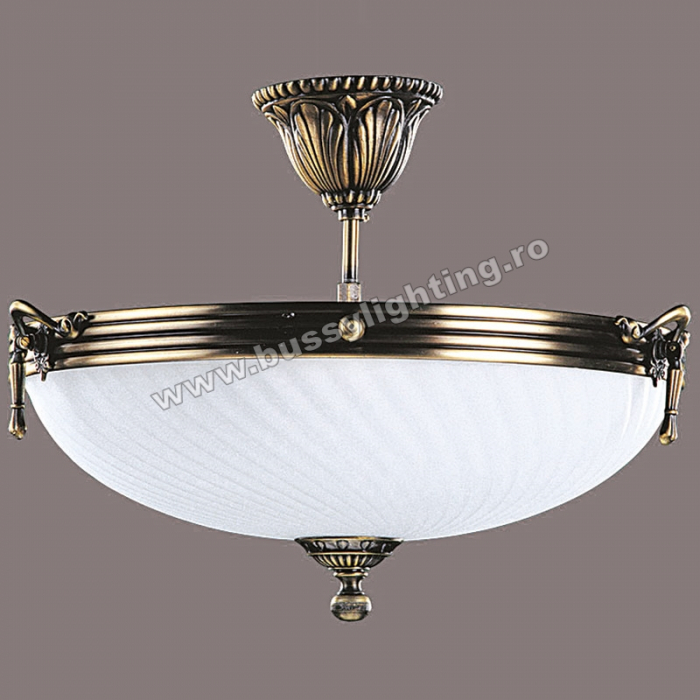 Lustra Omega cu Diam 33 cm, Desing Clasic, Finisaj Bronz Antic, Abajur Alb - Bussy Lighting 3035-52-42B [1]