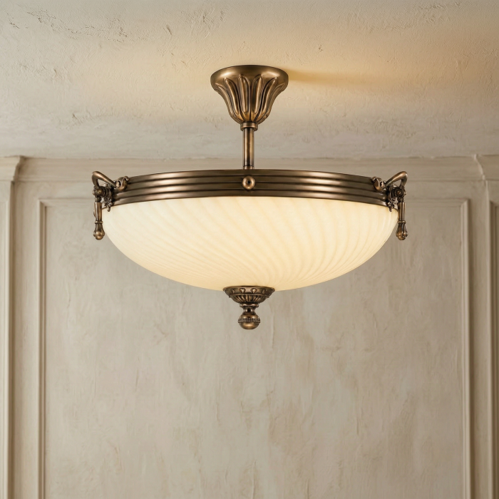 Lustra Omega cu Diam 43 cm, Desing Clasic, Finisaj Bronz Antic, Abajur Crem - Bussy Lighting 3035-52-43A [2]