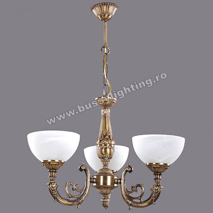 Lustra Polen cu 3 Brate, Desing Clasic, Finisaj Bronz Antic, Abajur Alb - Bussy Lighting 7179-52-03B [1]