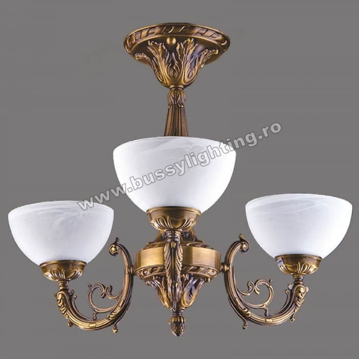 Lustra Polo cu 3 Brate, Desing Clasic, Finisaj Bronz Antic, Abajur Alb - Bussy Lighting 7192-52-43 [1]