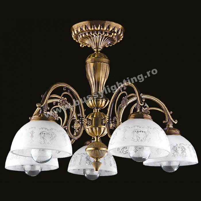 Lustra Rosignol cu 5 Brate, Desing Clasic, Finisaj Bronz Antic, Abajur Alb - Bussy Lighting 7220-52-45B [1]