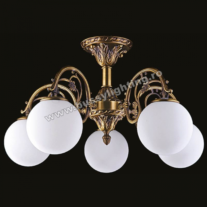 Lustra Primo cu 5 Brate, Desing Clasic, Finisaj Bronz Antichizat, Abajur Alb - Bussy Lighting 7210-52-45 [1]