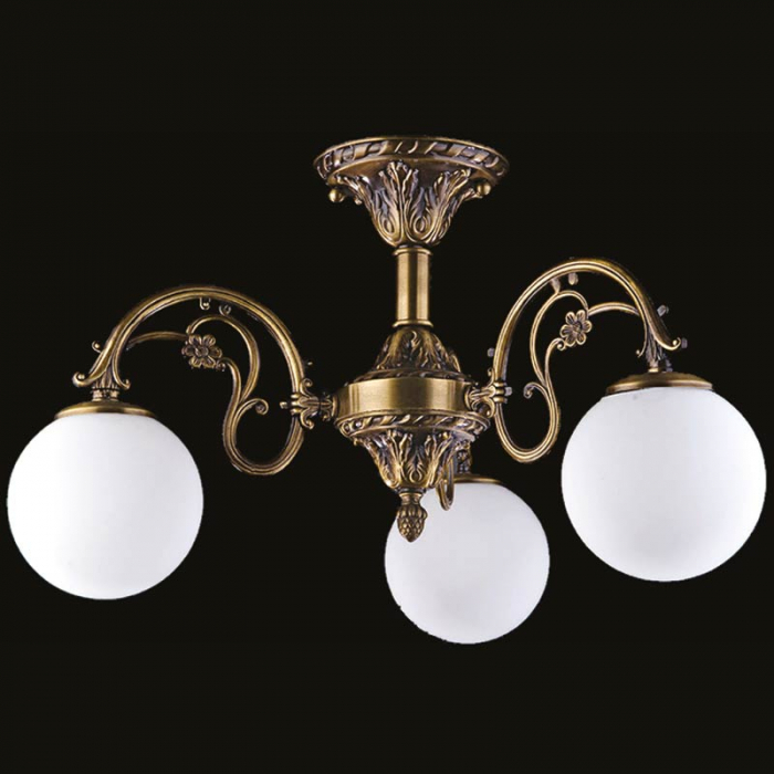Lustra Primo cu 3 Brate, Desing Clasic, Finisaj Bronz Antichizat, Abajur Alb - Bussy Lighting 7210-52-43 [1]