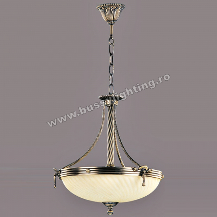 Suspensie Omega cu Diam 43 cm, Desing Clasic, Finisaj Bronz Antic, Abajur Crem - Bussy Lighting 3035-52-02A [1]