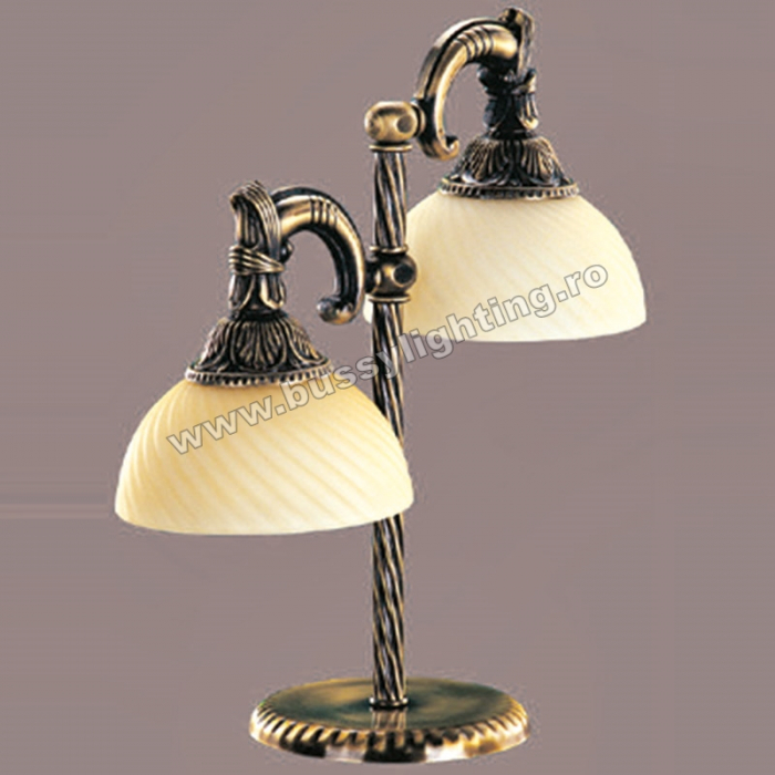 Veioza Omega cu 2 Brate, Desing Clasic, Finisaj Bronz Antic, Abajur Crem - Bussy Lighting 3035-52-27A [1]