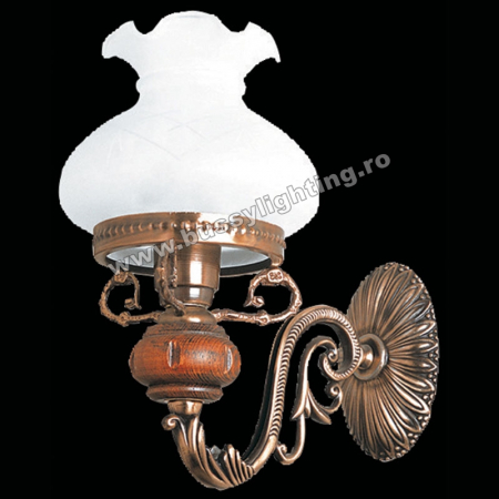 Aplice - Aplica Aladdin cu 1 Brat, Rustic, Bronz Antic, Lemn, Abajur Alb - Bussy Lighting 2009-62-09B