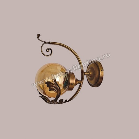 Aplice - Aplica Devon cu 1 Brat, Desing Vintage, Finisaj Bronz Antichizat, Abajur Amber - Bussy Lighting 7294-52-19