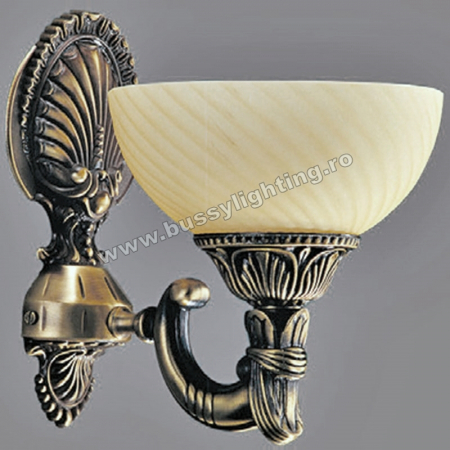 Aplice - Aplica Omega cu 1 Brat, Desing Clasic, Finisaj Bronz Antic, Abajur Crem - Bussy Lighting 3035-52-19A