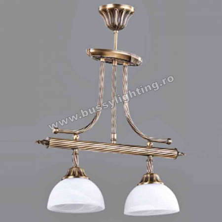 Lustre Clasice - Lustra Pretoria cu 2 Brate, Desing Clasic, Finisaj Bronz Antic, Abajur Alb - Bussy Lighting 3079-52-02B