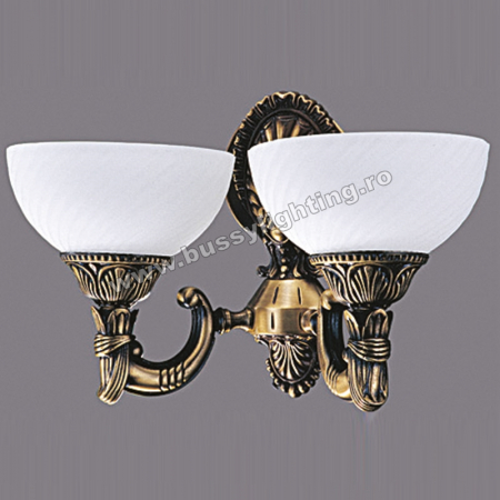 Aplice - Aplica Omega cu 2 Brate, Desing Clasic, Finisaj Bronz Antic, Abajur Alb - Bussy Lighting 3035-52-29B