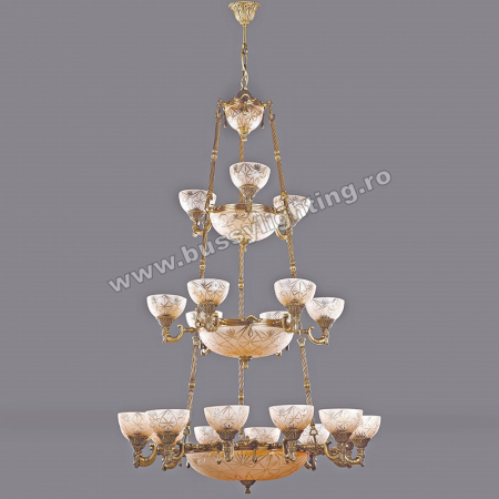 Lustre Clasice - Candelabru Avangard cu 21 Brate, Desing Clasic, Finisaj Bronz Antic - Bussy Lighting 3034-52-21