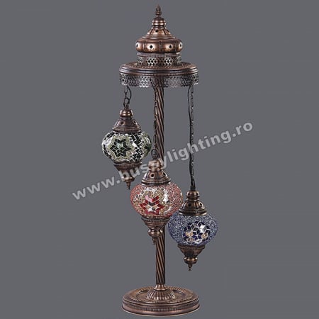 Lustre Rustice - Lampadar Mozaic Exen cu 3 Brate, Finisaj Bronz Antichizat, Abajur Mozaic - Bussy Lighting 1470-52-133