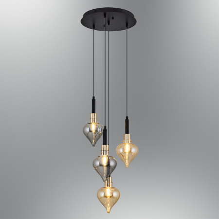 Modern Vintage - Lustra 2801-4A cu 4 brate E14, Desing modern vintage, Abajur din sticla
