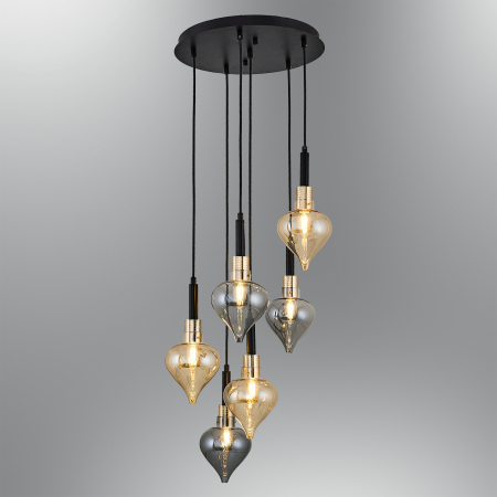 Modern Vintage - Lustra 2801-6A cu 6 brate E14, Desing modern vintage, Abajur din sticla