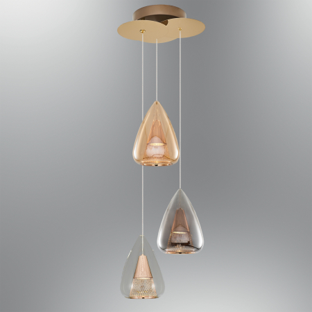Modern Vintage - Lustra 2836-3A cu 3 Brate GU10, Desing modern vintage, Abajur din sticla