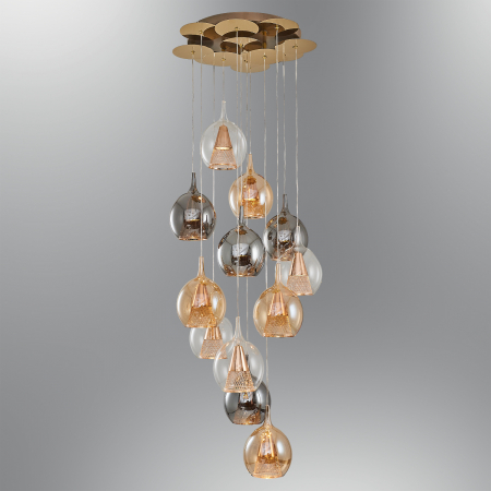 Candelabre Mari - Lustra 2835-12A cu 12 Brate GU10, Desing modern vintage, Abajur din sticla