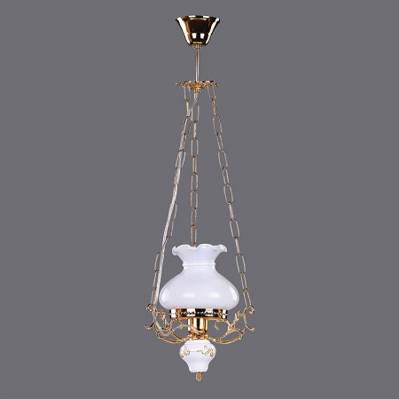 Lustre Rustice - Lustra Aladdin cu Diam 25 cm, Rustic, Finisaj Auriu, Abajur Alb - Bussy Lighting 2006-68-12B