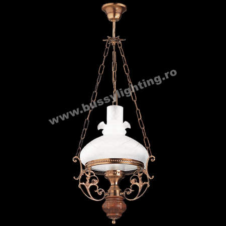 Lustra Aladdin cu Diam 32 cm, Rustic, Bronz Antic, Lemn, Abajur Alb - Bussy Lighting 2006-62-20B