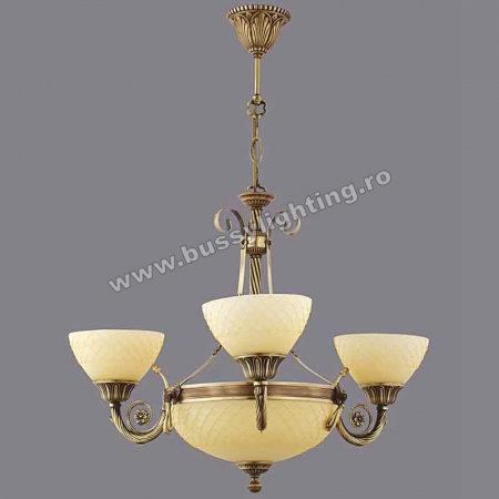 Lustre Clasice - Lustra Vanilla cu 3 Brate, Desing Clasic, Finisaj Bronz Antic, Abajur Crem - Bussy Lighting 3062-52-03A