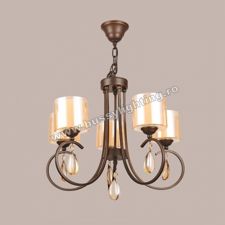 Lustre Neo Clasice - Lustra Creta cu 5 Brate, Neo Clasic, Negru patinat arama, Dublu Abajur - Bussy Lighting 3001-53-05