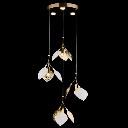 Lustre Floral Luxury - Lustra cu Frunze Ceramice, 4 Brate, Finisaj Gold - Bussy Lighting 7238-4+3P