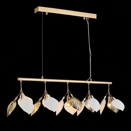 Lustre Floral Luxury - Lustra cu Frunze Ceramice Liniara, 5 Brate, Finisaj Gold - Bussy Lighting 7239-5P