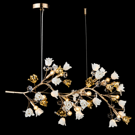 Lustre Moderne Premium - Lustra Rosalia cu Flori Ceramice Tip Creanga, 12 Brate, Finisaj Gold - Bussy Lighting 7220-12PL
