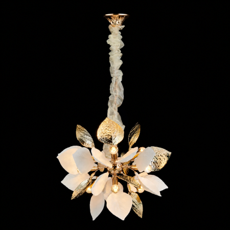 Lustre Moderne Premium - Lustra cu Frunze Ceramice, Diam 500cm, Finisaj Gold - Bussy Lighting 7238-9P