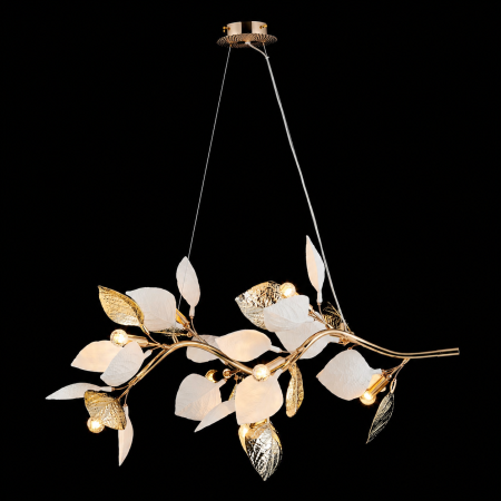 Lustre Floral Luxury - Lustra cu Frunze Ceramice Tip Creanga, 9 Brate, Finisaj Gold - Bussy Lighting 7239-9PL