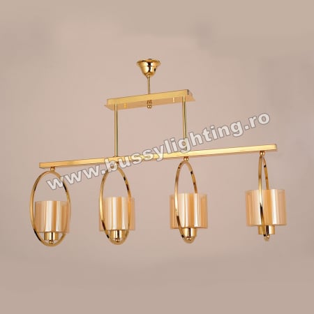Lustre Neo Clasice - Lustra Cannes cu 4 Brate Masa Dining, Neo Clasic, French Gold, Dublu Abajur - Bussy Lighting 3010-78-14