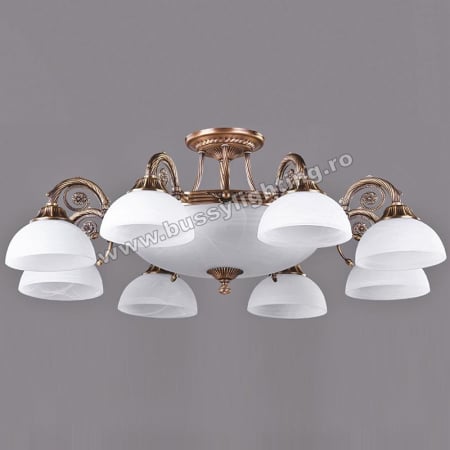 Lustre Clasice - Lustra Dakar cu 8 Brate, Desing Clasic, Finisaj Bronz Antic, Abajur Alb - Bussy Lighting 3087-52-08B