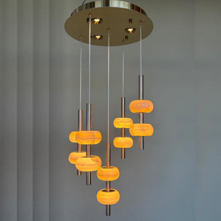 Modern Vintage - Candelabru din Marmura Naturala 5 Brate cu Led, Desing Vintage, Finisaj Gold - Bussy Lighting  2316-5+L3
